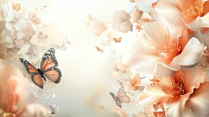 A beautiful floral arrangement with butterflies and a butterfly on a white background.