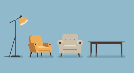 Minimalist Interior Furniture Set &ndash; Chair, Lamp, and Table Illustrations