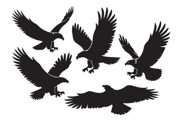 Set of Eagles Silhouette, Flying Bird. Vector black silhouette. with white background