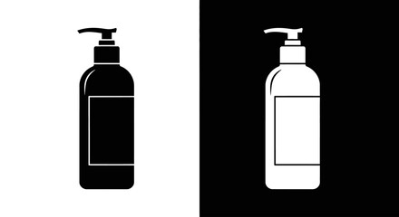 A dispenser bottle for soap or lotion, a black and white split icon representing hygiene, skincare, and bathroom products.