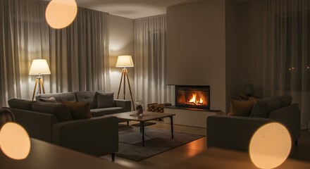 Cozy living room interior evening