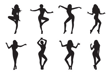 Set of Dancers Silhouette Bundle, Club Bundle, Dancing Women. Vector black silhouette. with white background