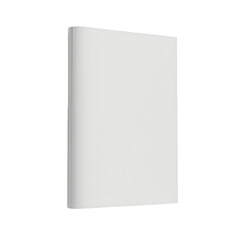 A blank, pristine book rests on a black background, showcasing a solid white tone and clean lines.