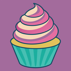 Colorful Cupcake with Pink Frosting on Mauve Backdrop