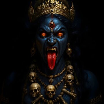 portrait of angry maa kali on black background