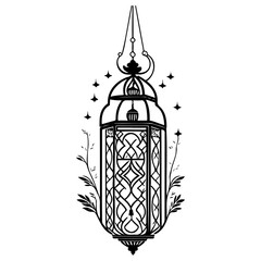 Intricate lantern illustration with stylized details, a minimalist decorative graphic, perfect for