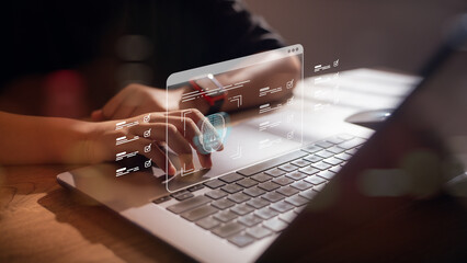 Biometric authentication and face recognition technology for cybersecurity and deepfake protection. Secure digital identity verification showing fingerprint scan and online access control.