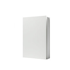 A blank, white book stands out against a solid black background.