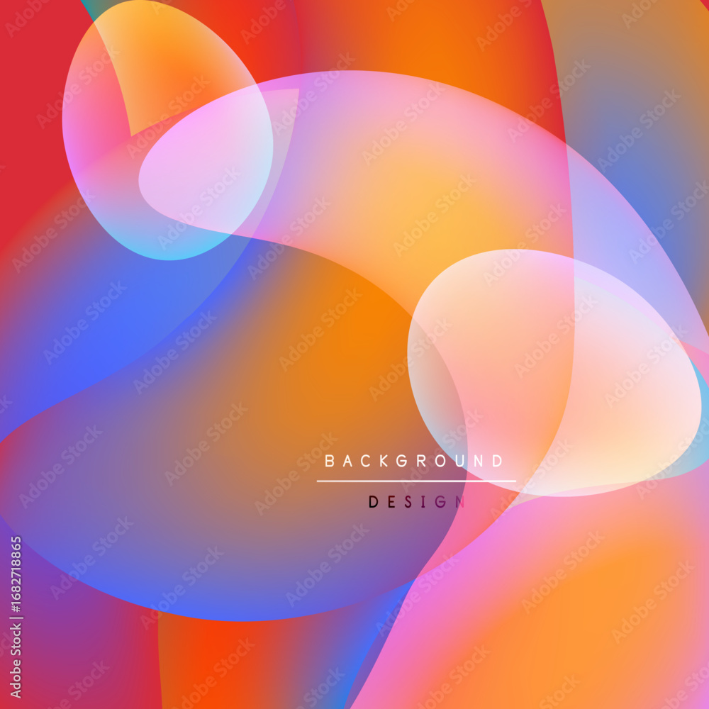 Poster abstract colorful shapes overlap, creating vibrant gradients. soft hues blend, forming dynamic backg