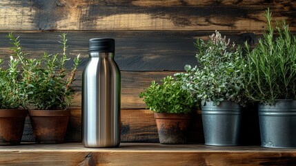 This stainless steel water bottle features a motivational quote, set against a rustic wood background. It offers a stylish and eco-friendly way to stay hydrated while on the go.