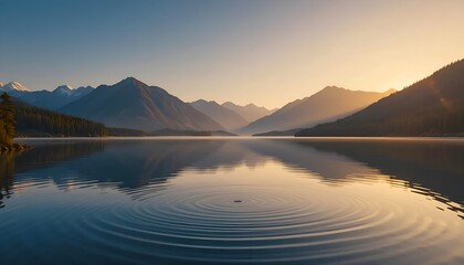 Obraz premium Golden sunrise reflects on calm mountain lake