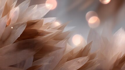 Obraz premium Polygonal feather texture in warm taupe and mocha featuring soft matte finish, gentle shadows, airy floating feathers, and layered transparency for minimal, serene, and peaceful designs.