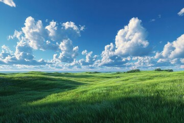 Fototapeta premium Lush green meadow under a partly cloudy sky