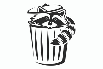 Cartoon Raccoon in Trash Can on White Background, Mascot Logo Design © Lovely