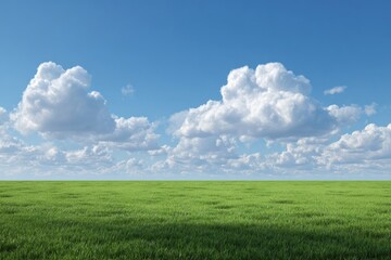Fototapeta premium Wide grassy field under a partly cloudy blue sky (1)