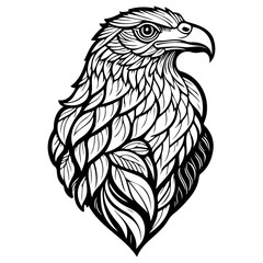 Majestic eagle portrait rendered in detailed line art displaying power strength and freedom in