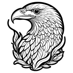 Fototapeta premium Majestic eagle portrait with detailed feathers and botanical accents in minimalist line art