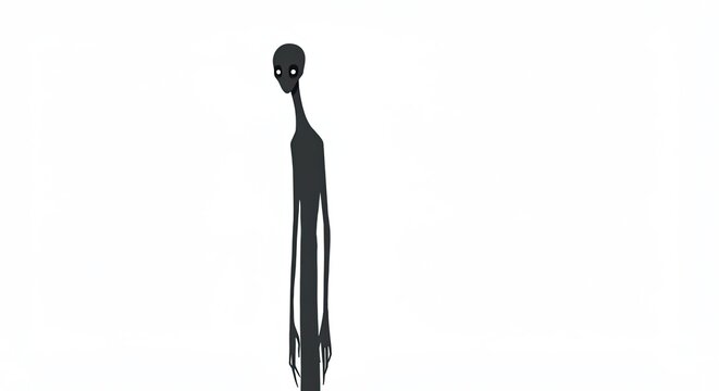 Standing Gray Silhouette Figure with Long Limbs on White Background