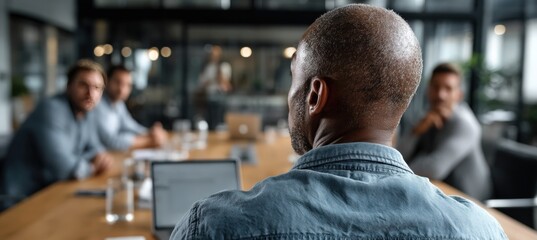 A man is presenting to a group in a conference room
