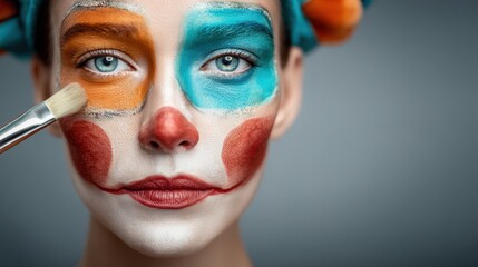 Close Up Portrait of Woman in Vibrant Clown Makeup