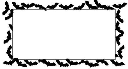 Black Bat Border Frame for Halloween on White Background