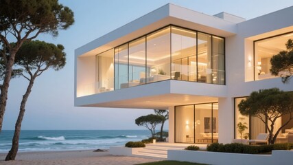 Modern Coastal Villa with Glass Facade Overlooking the Sea