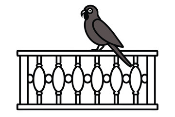 Gray Parrot Perched on Balcony Railing with a Detailed Decorative Design