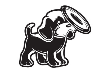 Fun Dog with Flying Disc, on White Background for Mascot Logo
