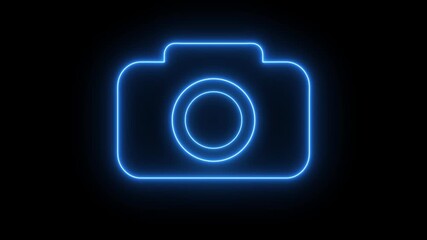 Neon camera icon isolated and film themes. Social media video camera icon for app. Glowing camera frame pictogram photograph animated. - Powered by Adobe