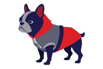 French Bulldog in Red Hoodie Isolated on White Background, Cute Dog Art