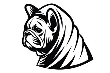 Bulldog Art, Detailed Silhouette of Dog Portrait on White Background