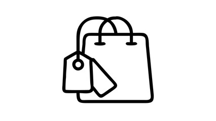 Shopping bag with price tag, simple line art illustration.
