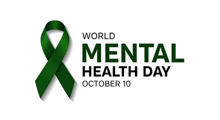 Dark Green Awareness Ribbon, Symbolic of World Mental Health Day, October 10th