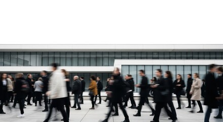 Anonymous Crowd: Modern Building Backdrop with Business Professionals on the Move