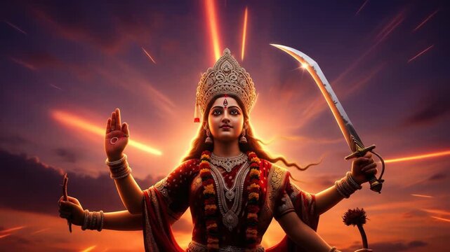 Divine maa durga radiating powerful energy celebrating navratri festival with glorious spiritual puja rituals and blessings