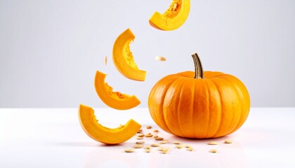 A small orange pumpkin with seeds coming out of it background emotion frame design scene motion creative movement composition elements layers figure colorful illustration depth style