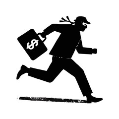 Vector art of silhouette of a thief running with a briefcase containing a dollar sign