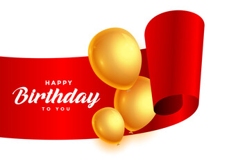Happy birthday ribbon with golden balloons
