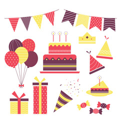 Birthday elements collection in flat style