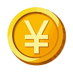 Vector art of a golden coin with the japanese yen symbol prominently displayed, isolated on a transparent background, representing currency and finance