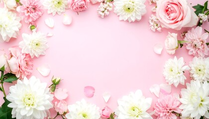 Fototapeta premium Elegant Floral Arrangement: Pink and White Flowers on Pastel Background