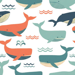 set of funny cartoon whale