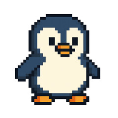 Obraz premium Cheerful Pixel Penguin Character in Simple Design Style