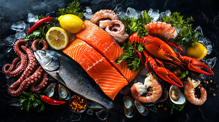 Luxurious seafood assortment on ice