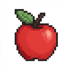 Fototapeta premium Pixelated Red Apple with Leaf in Simple Design for Graphics Use