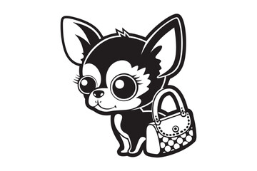 Chihuahua with a Handbag, Small Dog Icon on White Background, Cute Puppy Pet