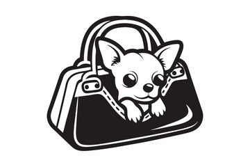 Cute Chihuahua Puppy in Handbag, Pet Dog in Bag on White Background