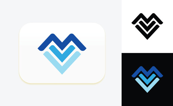 initial MVV logo design template on blue colors