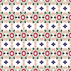 Geometric Floral Seamless Vector in Red, Green, and Navy