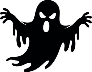 Spooky black ghost silhouette with wide eyes and open mouth for halloween celebrations vector